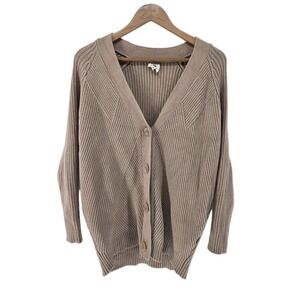 dRA Los Angeles Cardigan Sweater Womens Small Taupe Ribbed Knit Button Front